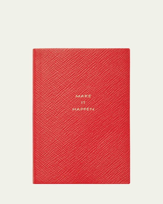"Make It Happen" Panama Leather Pocket Notebook, Scarlet Red